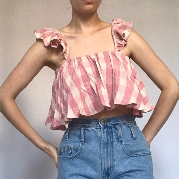 NWT ASOS pink gingham crop blouse🌸💗 - Picture 1 of 7